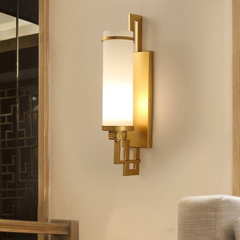 1 Light Cylinder Wall Light Fixture Modern Glass in Gold/White