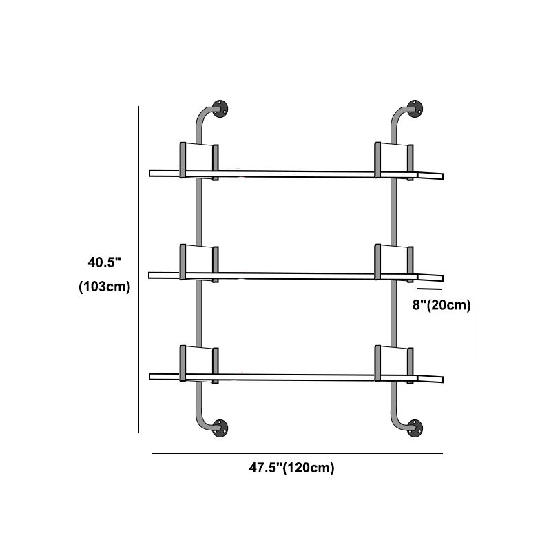 Industrial Wall Unit Bookshelf Black Iron Frame Brown Solid Wood Shelf Bookshelf