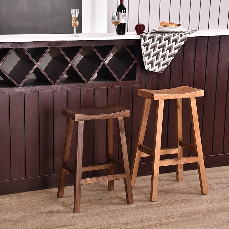 Industrial Backless Solid Wood Counter Stool Wooden Armless High Chair with 4 Legs