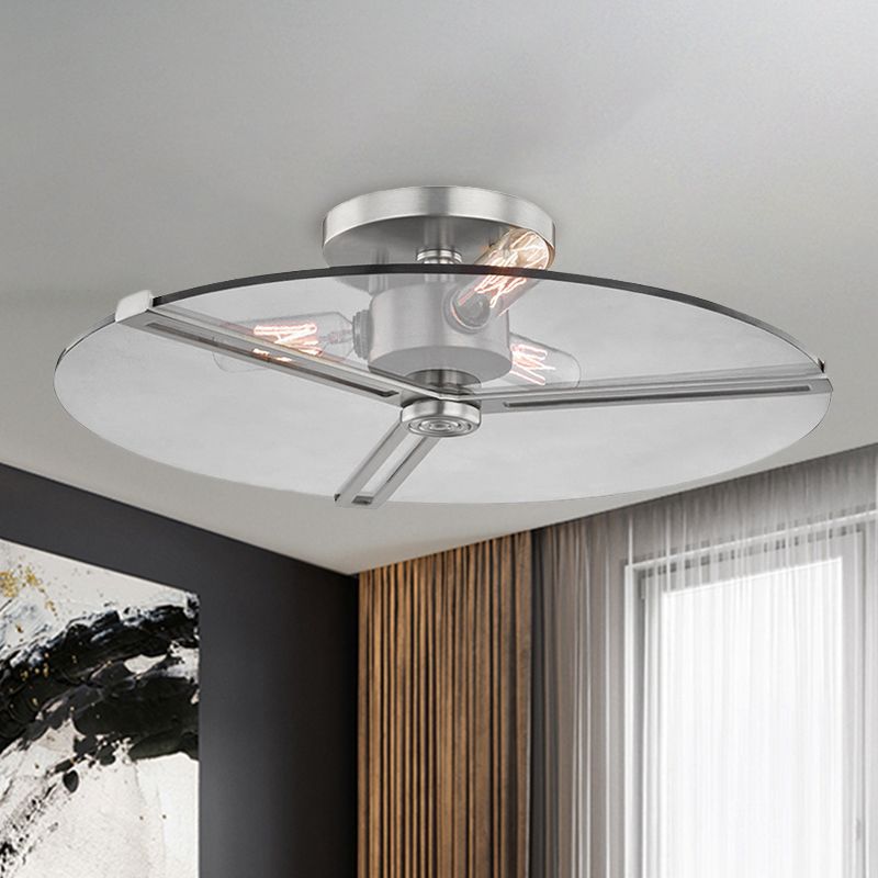 3 Lights Clear Glass Ceiling Lamp Colonialism Chrome/Gold Disk Bedroom Semi Flush Mount Light Fixture