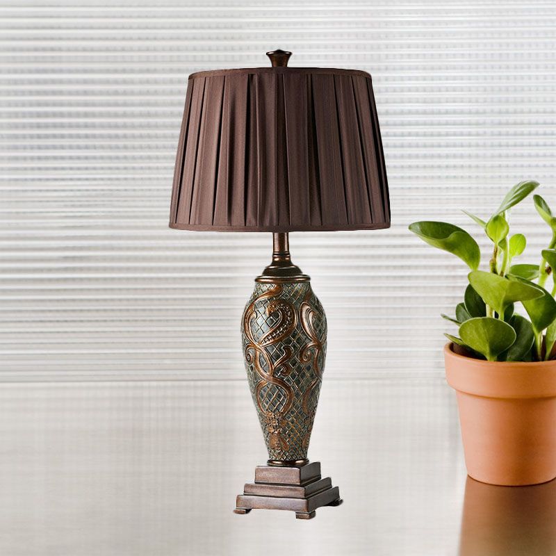 Table basse en résine Stand Light Urn-Base 1 tête lampe de nuit rustique avec tambour plissé de l'ombre
