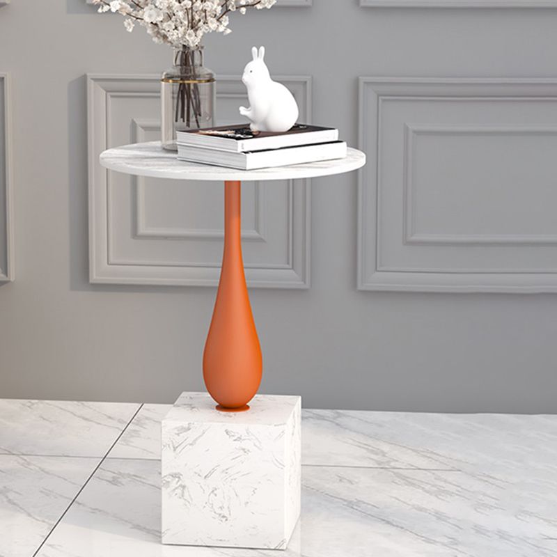 Contemporary Stone Top End Table 23.62" Tall Pedestal Side Table