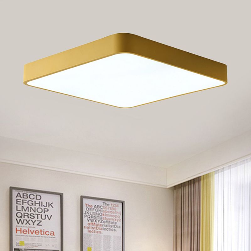 16"/19.5"/23.5" Wide Square Ceiling Fixture Modern Metal Yellow/Green LED Flush Mount Lamp in White/Warm