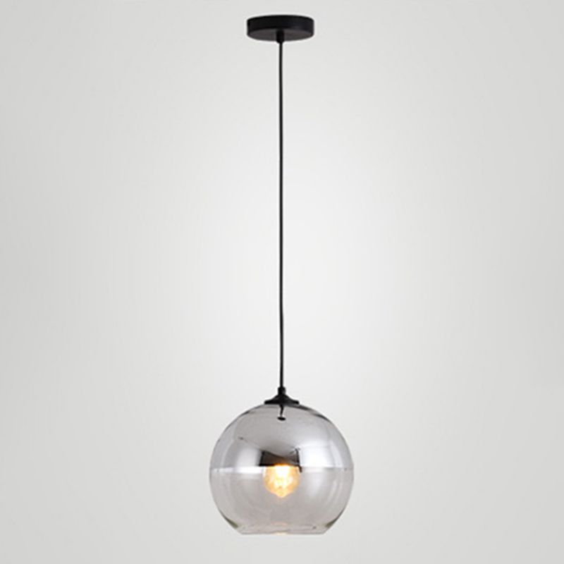 1-Light Modern Globe Pendant Lighting with Silver Clear Glass Round Shade