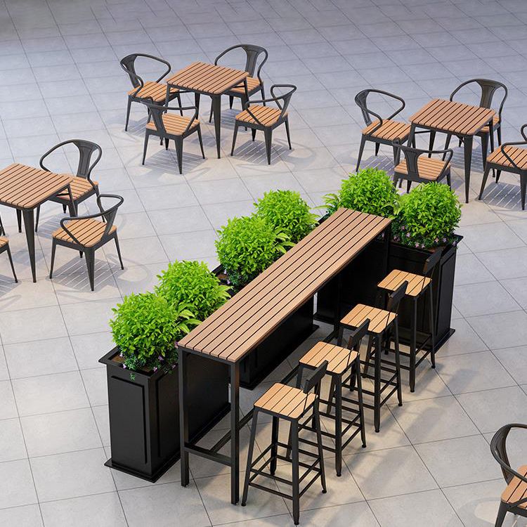 Metal and Wood Patio Table Brown Rectangle Industrial Bar Table