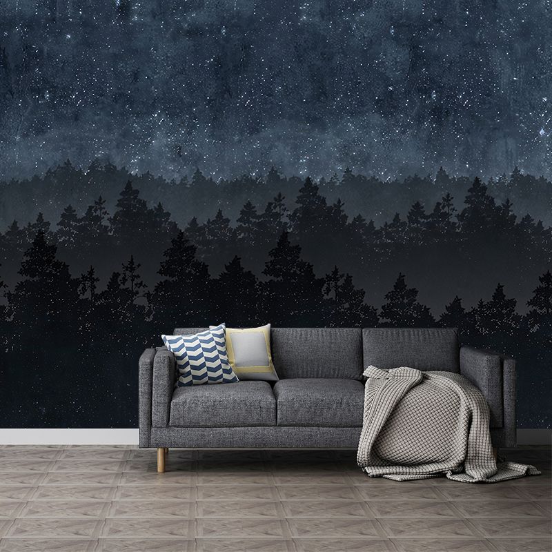 Illustration Night Forest Wall Art Full Size Wall Mural Decal for Kitchen, Personalized Size Available