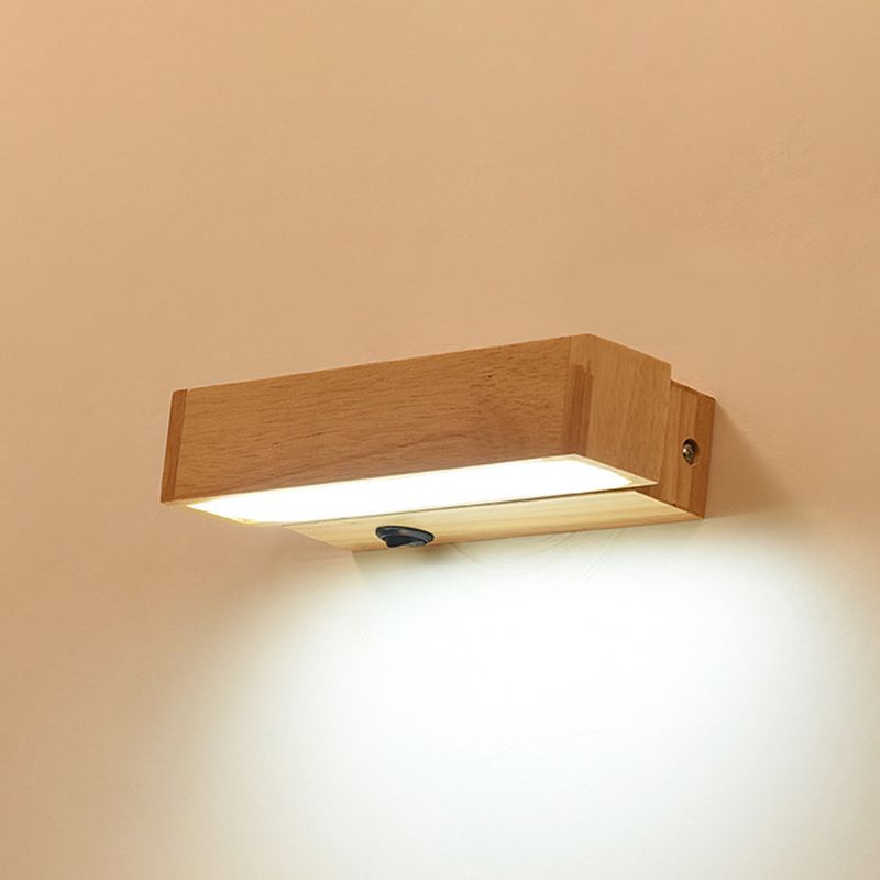 Modern Minimalist Style Rectangular Wall Mounted Light Fixture Wood Sconces for Bedroom