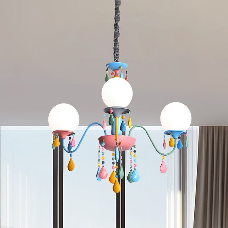 Pink and Yellow Curved Arm Chandelier Light Cartoon 3/5/6 Lights Metallic Pendant Lamp with/without Shade