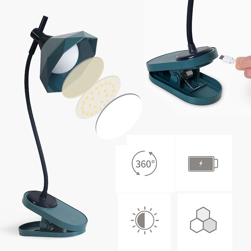 Lámpara de escritorio de sujetador con forma de diamante Macaron de plástico para la habitación de la habitación del niño recargable Luz de estudio LED