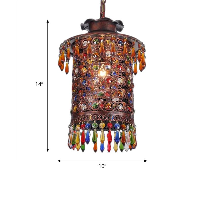 Bohemian Cylinder Drop Pendant 1 Bulb Metal Hanging Ceiling Light in Copper for Balcony