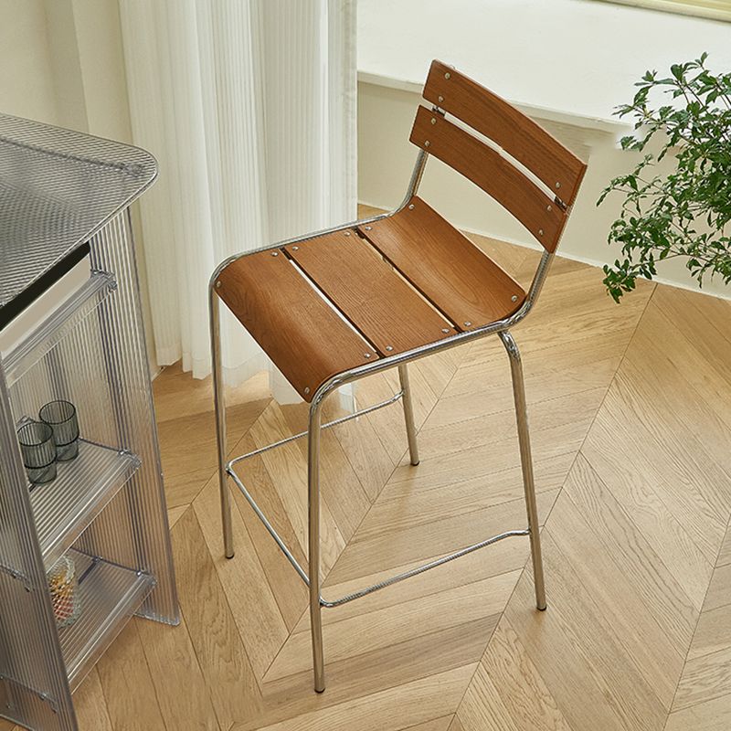 Modern Style Counter Stool Wood Low Back Barstool with Footrest
