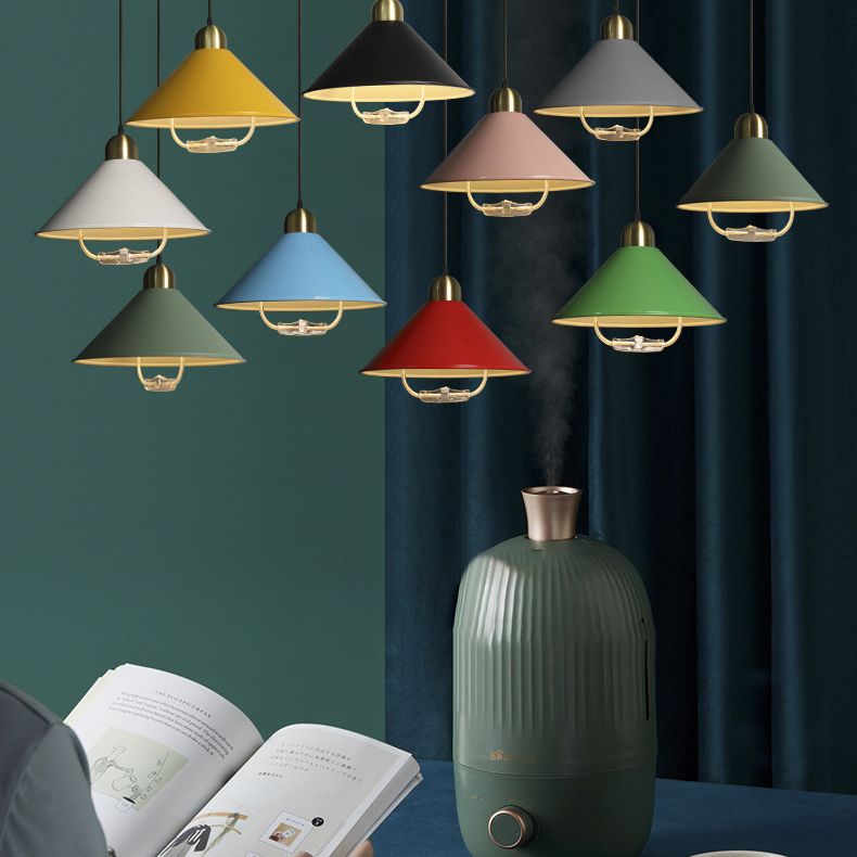 Metal Tapered Hanging Light Nordic Style 1 Light Restaurant Ceiling Pendant Lamp with Hand Pull Off