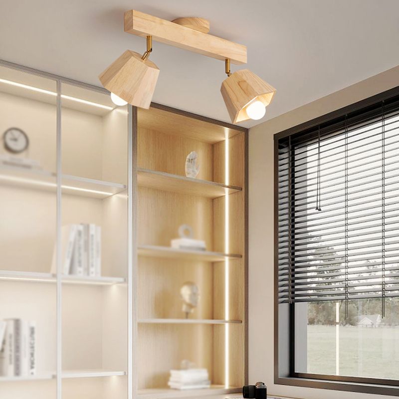 Modern Ceiling Track Light Multi - Head Solid Wood Ceiling Flush Mount