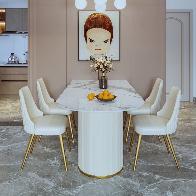 Stone Top Dining Table Modern Dining Table with Double Pedestal Base