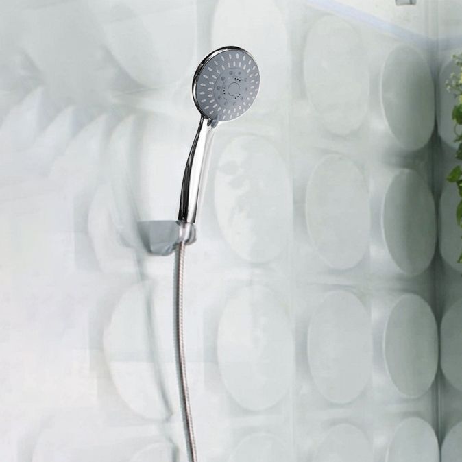 Round Handheld Shower Head Silver 5-Spray Patterns Wall-Mount Showerhead