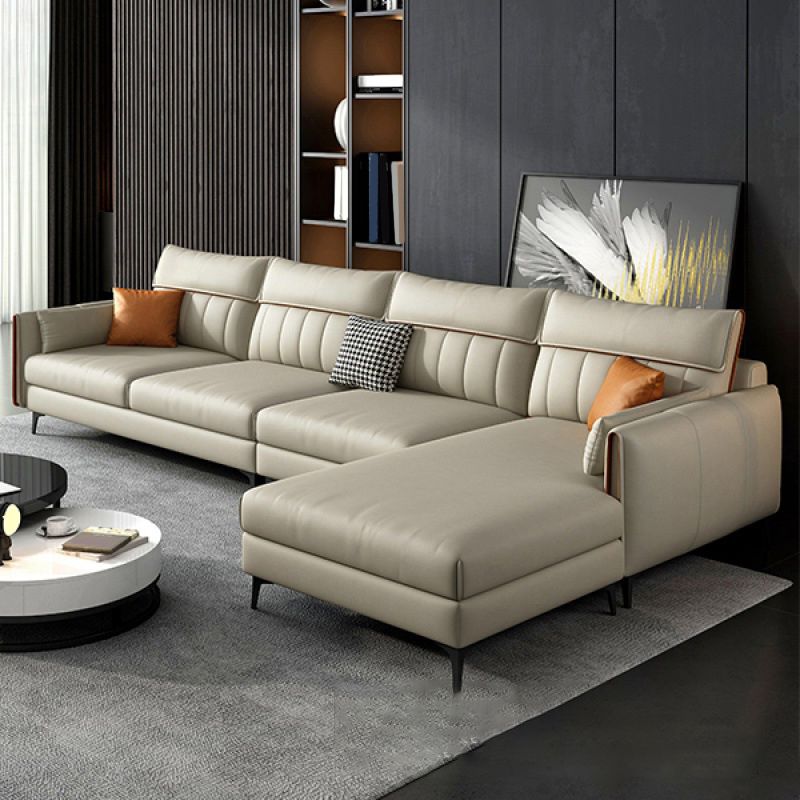 Faux Leather Stain-Resistant Sectional with Pillow Back for Four People