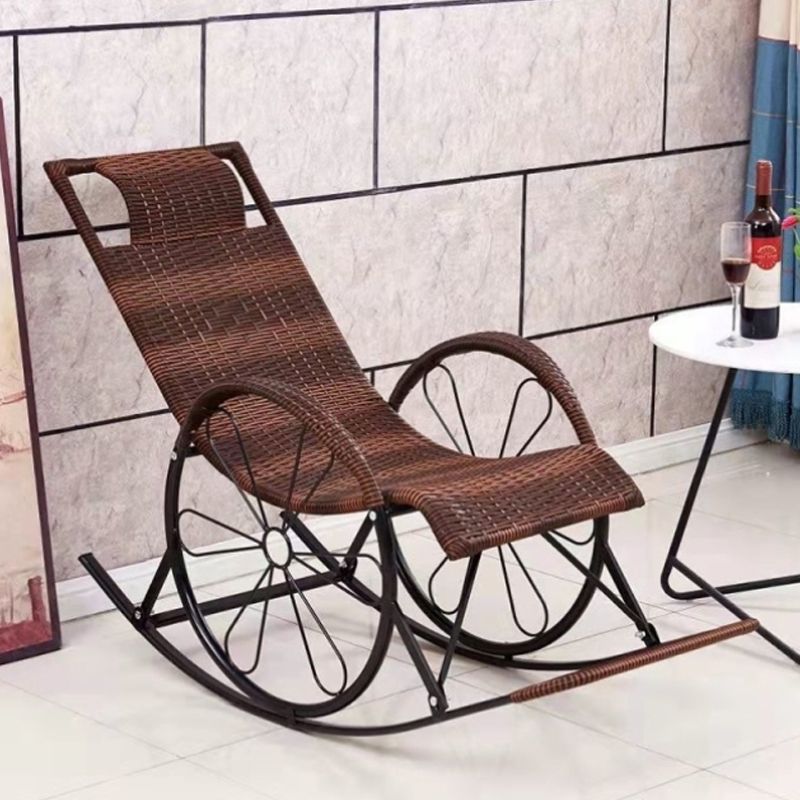 Contemporary Spindle Rattan Rocking Chair Wheel Handrail Design Metal Frame Rocker Chair