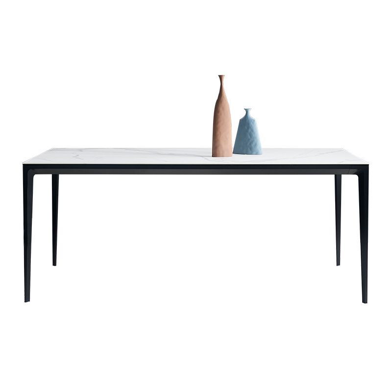 Mesa de comedor rectangular moderna Mesa de comedor de piedra sinterizada con 4 patas de metal