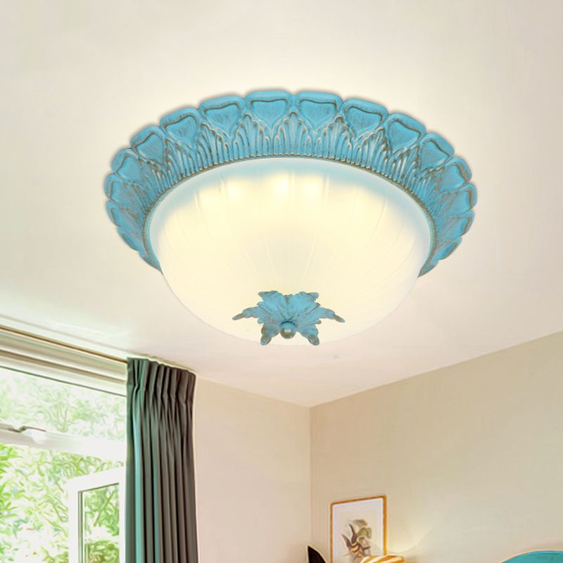 Domed Bedroom Flush Mount Lamp Romantic Pastoral Milky Glass 16"/19.5" Wide LED Blue Ceiling Lighting