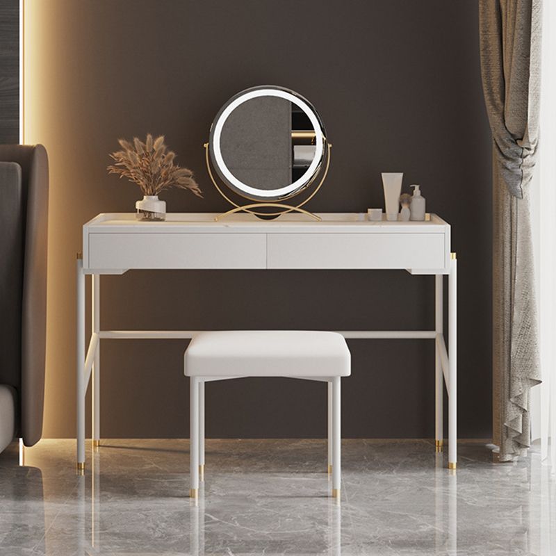 2 Drawers Makeup Table Desk Contemporary White Solid Wood Vanity