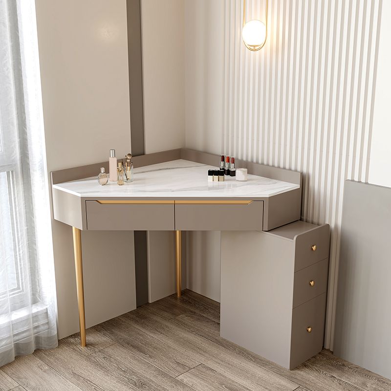 Slate Top Makeup Vanity Set with Drawers, Glam Makeup Vanity Desk Table