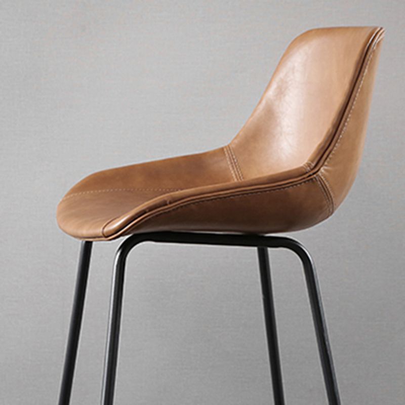 Metal Legs Bucket Bar Stool Industrial Faux Leather Armless Counter Stool