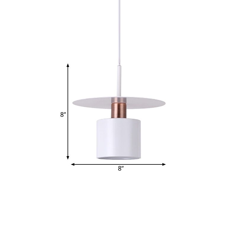 Perfume Bottle Bedside Hanging Light Metallic 1 Head 8"/14" Wide Minimalism Ceiling Suspension Lamp in White with Disk Top