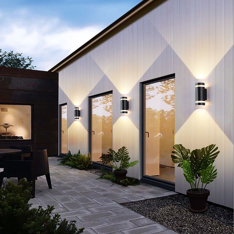 2-Lights Up & Down Lighting Cylindrical Wall Sconce 9" H Garden Corridor Lighting Fixture in Black