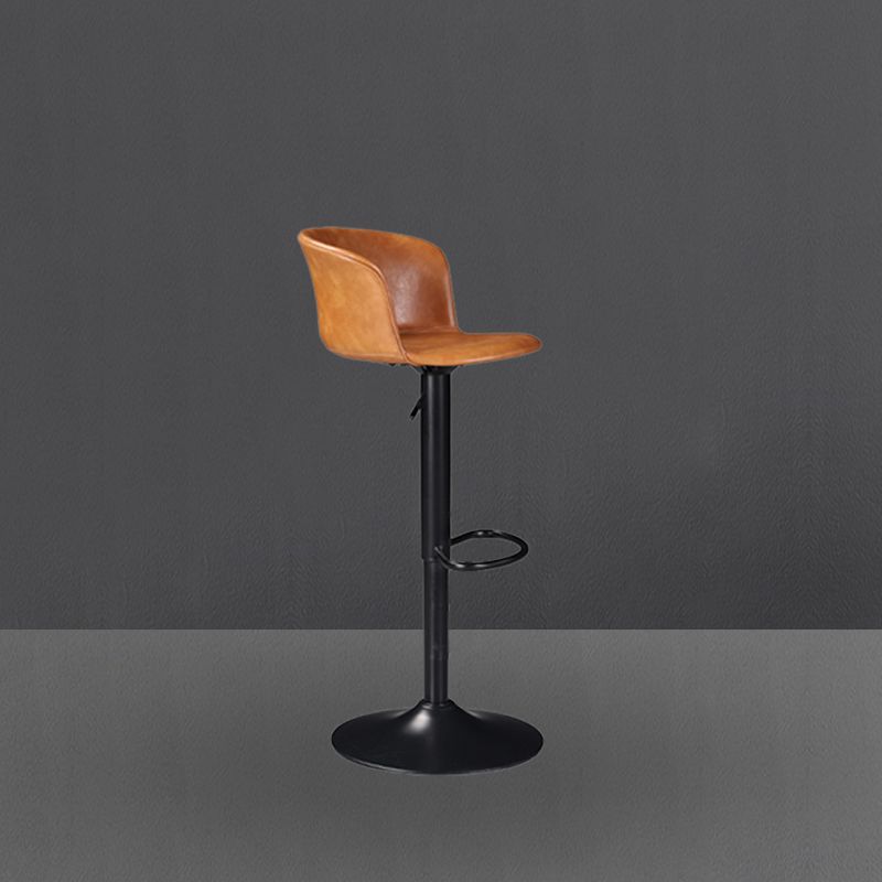 Contemporary Adjustable Height Barstool Faux Leather Swivel Barstool