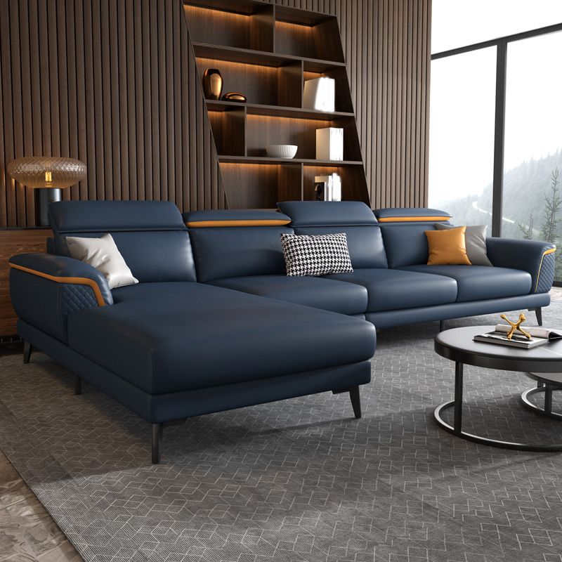 L-Shape Faux Leather Slipcovered Sofa Stain-Resistant Sectional and Chaise for 4 People