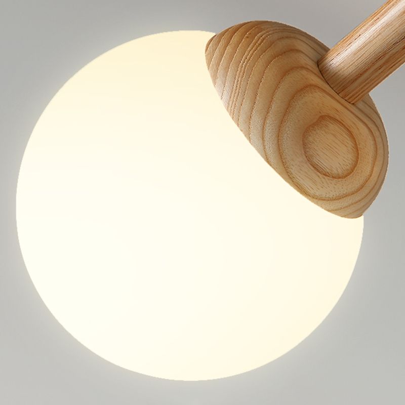 Lampadario ramo di legno moderno a ciondolo multi-testa con tonalità di vetro bianco