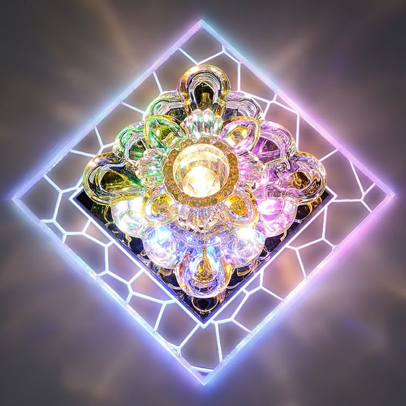 Squared Crystal Flush Mount Lighting Minimalist Clear LED Flush Mount Fixture for Hallway