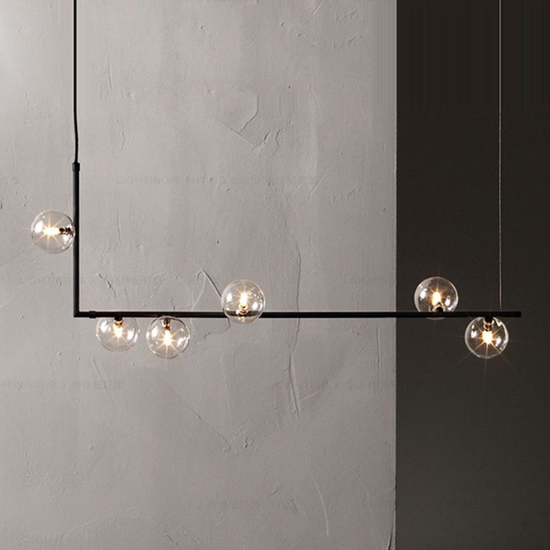Modern Minimalism Black Linear Island Pendant Lighting Sphere Glass 6 Light Island Ceiling Light for Living Room
