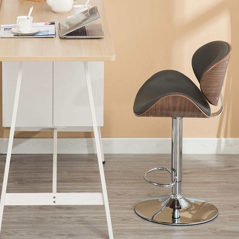 Contemporary Metal Barstool Faux Leather Counter Stool in Matte Finish