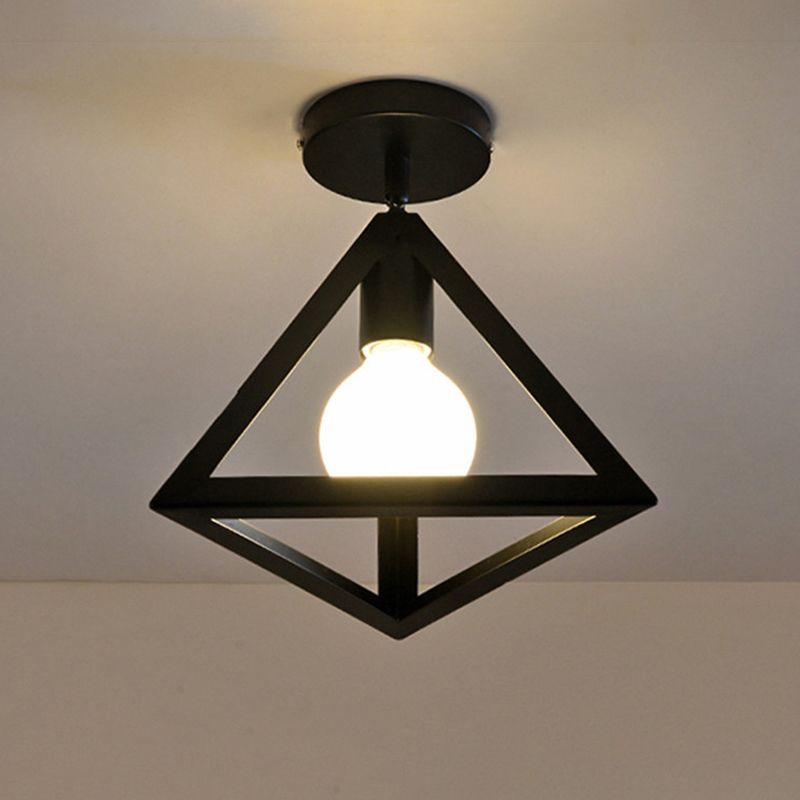 Fer Cage Flushmount Ceiling Lamp Industrial 1-Bulb Hallway Flush Mount Lighting in Black