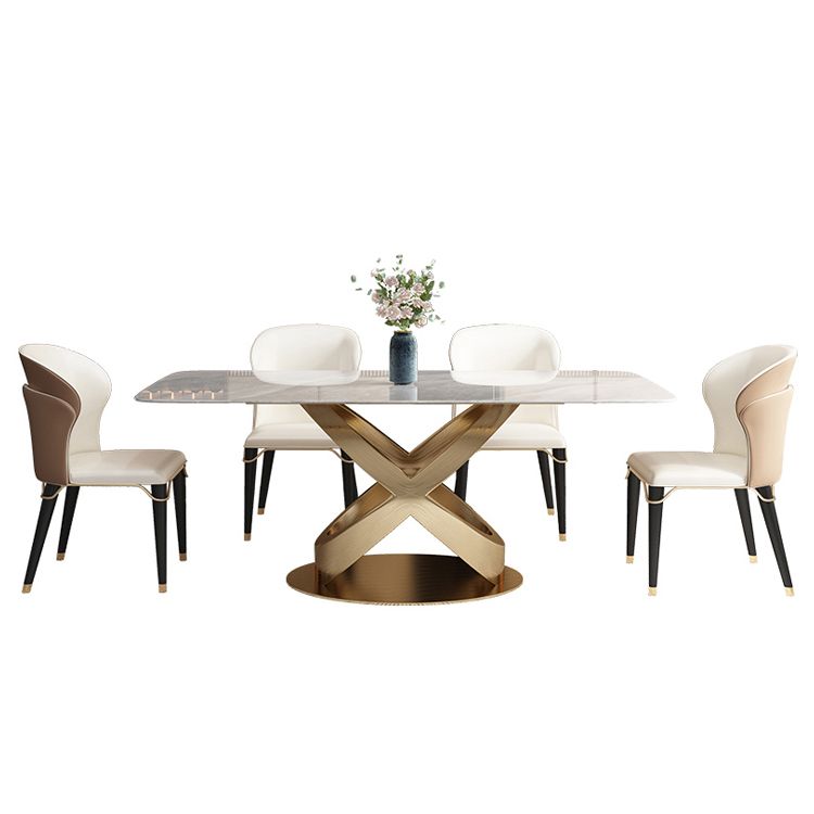 Luxury 1/2/5/6/7 Pieces Dining Set Sintered Stone Dining Table with Leather Chairs