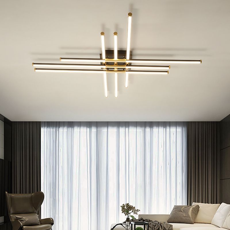 New Modern Linear Sputnik Flush Mount Ceiling Light Aluminum Living Room Flush Light