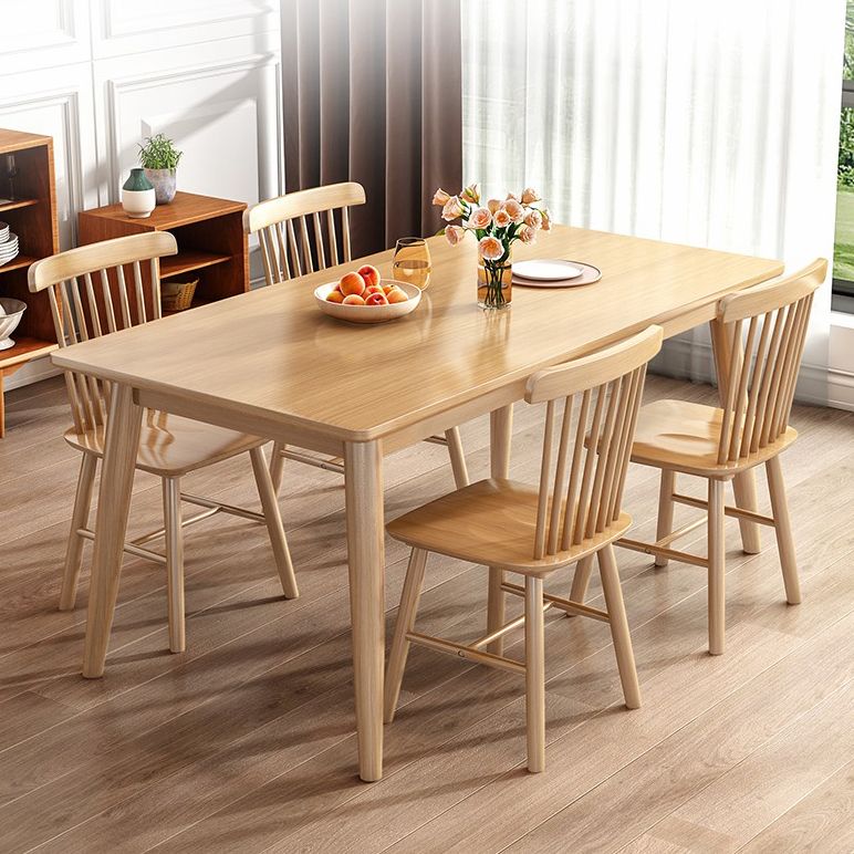 Minimalist Khaki Standard Dining Set Solid Wood Rectangle Shape Dining Set with 4 Legs Table