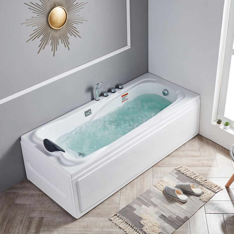 Modern Back to Wall Bathtub Rectangular White Acrylic Soaking Tub