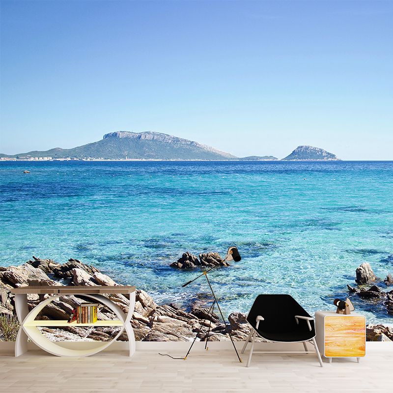 Contemporary Sea Wall Mural Mildew Resistant Covering for Dining Room Bathroom