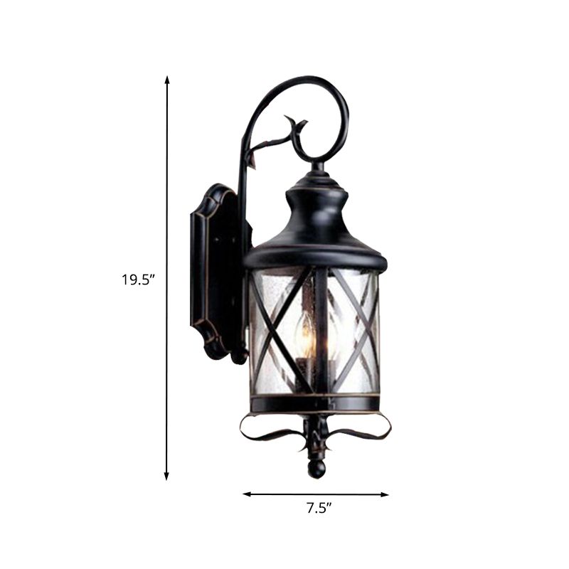 Black 1 Head Wall Light Fixture Rustic Clear Seeded Glass Jar Shape Wall Sconce Lamp for Garden