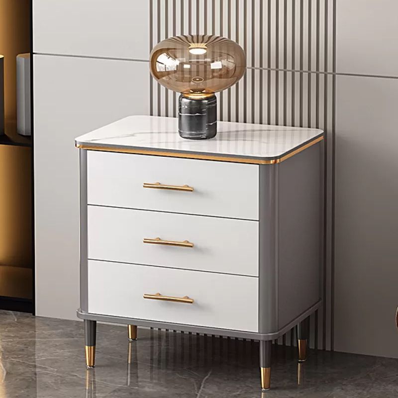 Glam Bedroom Stone Storage Chest Vertical Chest in White with Drawers
