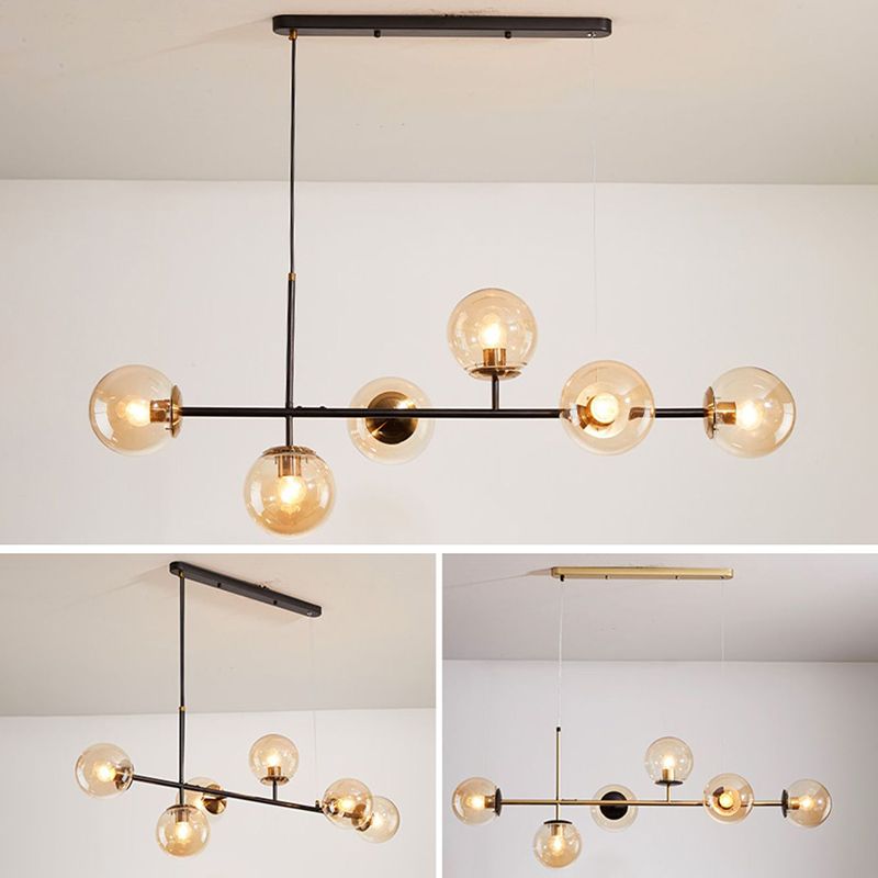 Wrought Iron Island Pendant Light in Modern Luxury Style Glass Sputnik Ceiling Light for Dining Room