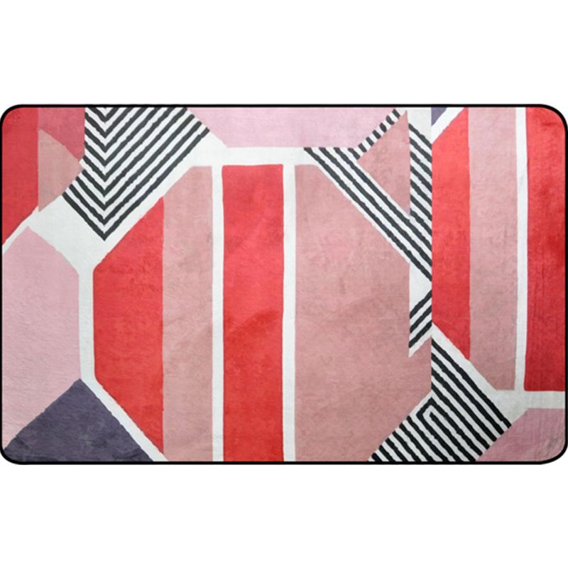 Non-Slip Polypropylene Foot Mat with Red Color Block Pattern Modernist Indoor Area Rug for Gallery