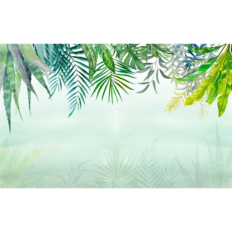 Plant Leaves Wall Murals Tropical Non-Woven Material Wall Art in Green, Waterproof