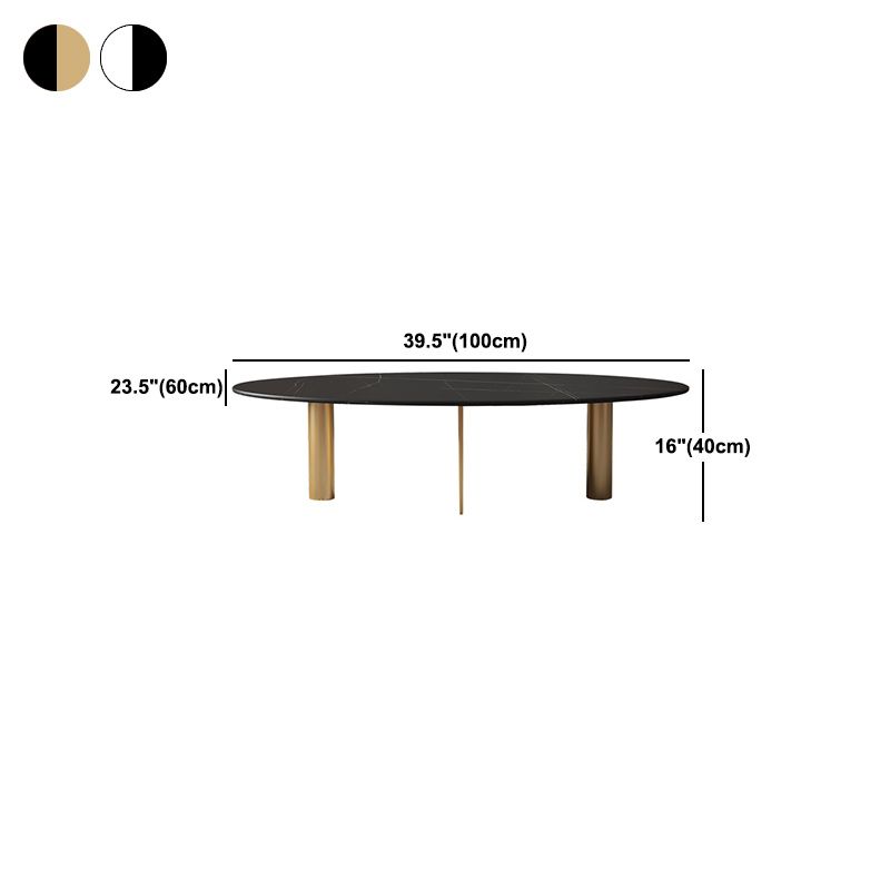 Glam Oval Stone Top Coffee Table with Metal 3 Legs Cocktail Table