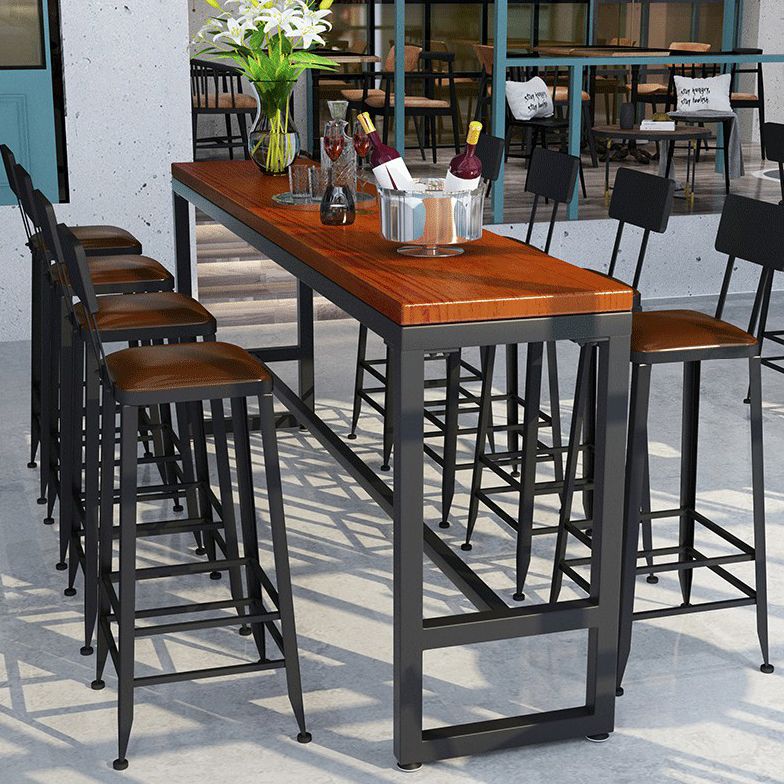 Brown Solid Wood Bar Table Rectangle Dining Table for Kitchen Living Room