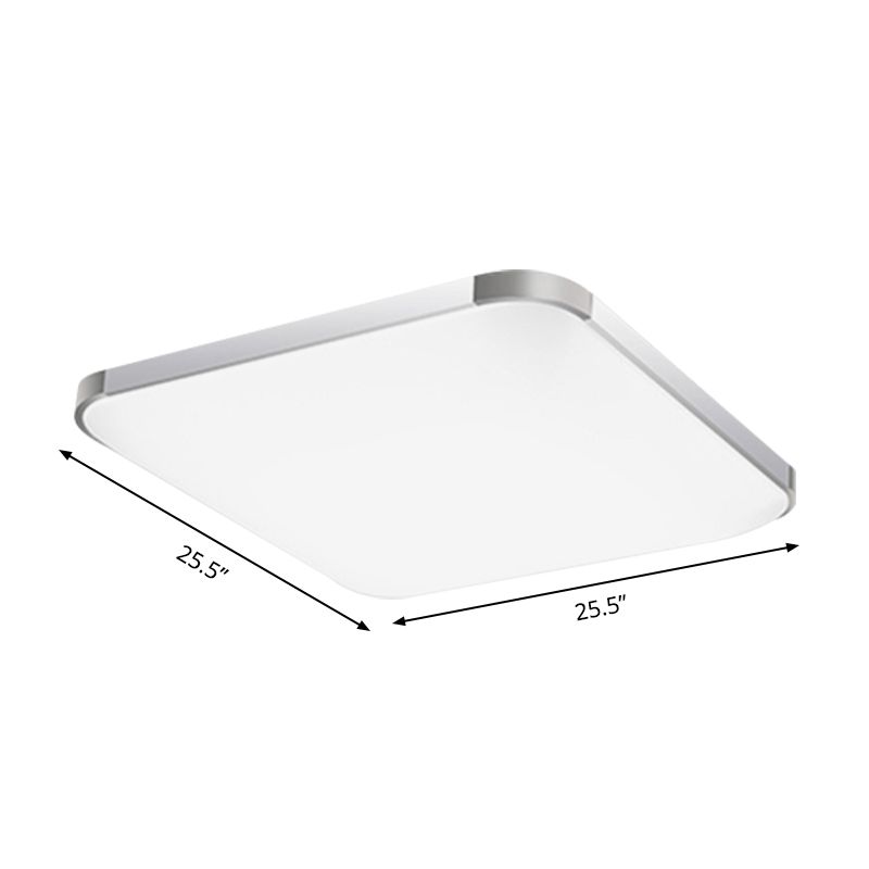 Flat Panel Flush Ceiling Light with Acrylic Diffuser Simple Style White/Silver LED Ceiling Fixture for Living Room in White, 21"/25.5"/36.5" W