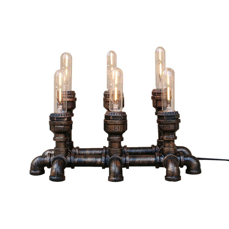 Bronze 2/3 lichten Standingslicht Industrieel Metallic Open bol Tafelverlichting met pijpontwerp voor coffeeshop