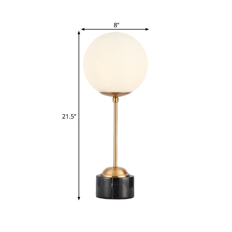 Milky Glass Globe Table Lamp Modernist 1-Head Black and Gold Nightstand Light for Bedside